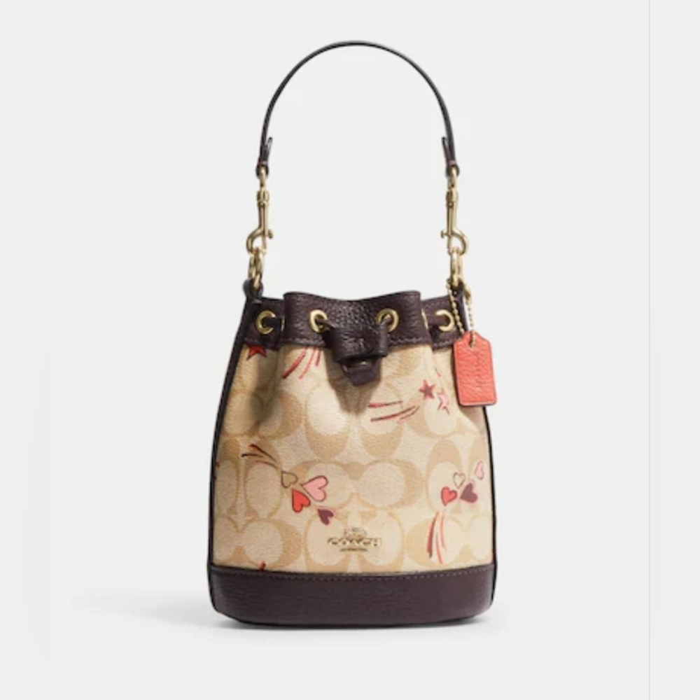 Mini Dempsey Bucket Bag In Signature Canvas With Heart And Star Print